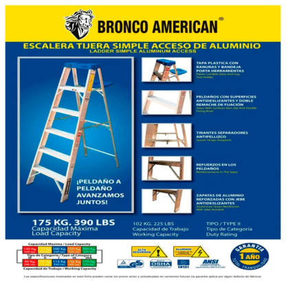 Escalera Aluminio Tijera Simple Ascenso de 3 Pasos-Bronco American Ladder - Imagen 4