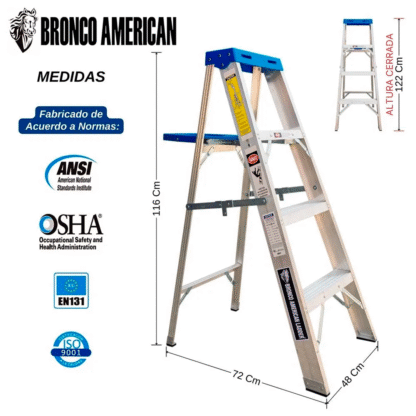 Escalera Aluminio Tijera Simple Ascenso de 4 Pasos-Bronco American Ladder - Imagen 2
