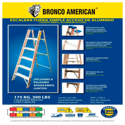 Escalera Aluminio Tijera Simple Ascenso de 4 Pasos-Bronco American Ladder - Imagen 4