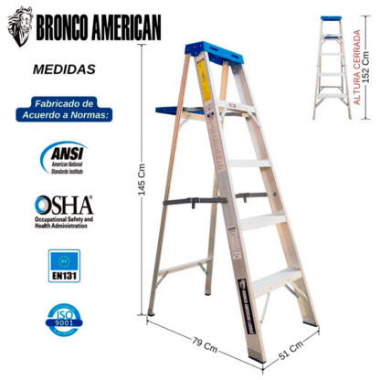 Escalera Aluminio Tijera Simple Ascenso de 5 Pasos-Bronco American Ladder - Imagen 2