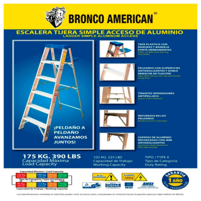 Escalera Aluminio Tijera Simple Ascenso de 5 Pasos-Bronco American Ladder - Imagen 4