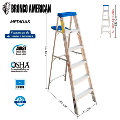 Escalera Aluminio Tijera Simple Ascenso de 6 Pasos-Bronco American Ladder - Imagen 2