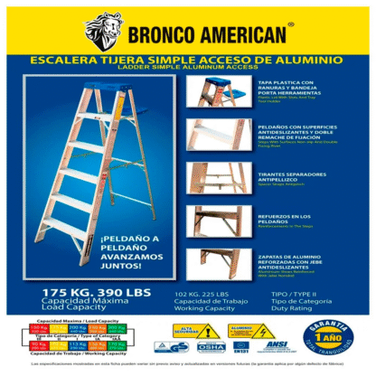 Escalera Aluminio Tijera Simple Ascenso de 6 Pasos-Bronco American Ladder - Imagen 4