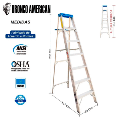 Escalera Aluminio Tijera Simple Ascenso de 7 Pasos-Bronco American Ladder - Imagen 2