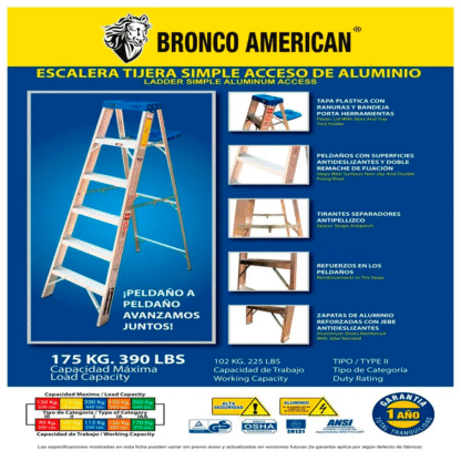 Escalera Aluminio Tijera Simple Ascenso de 7 Pasos-Bronco American Ladder - Imagen 4