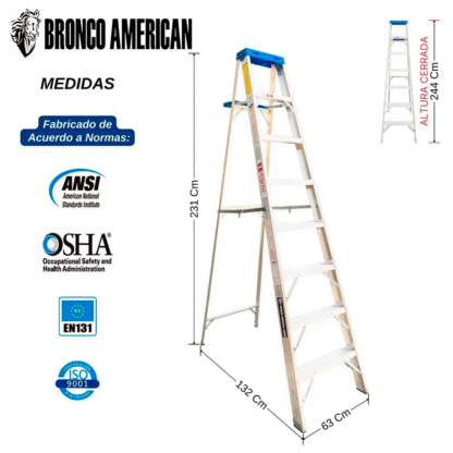 Escalera Aluminio Tijera Simple Ascenso de 8 Pasos-Bronco American Ladder - Imagen 2