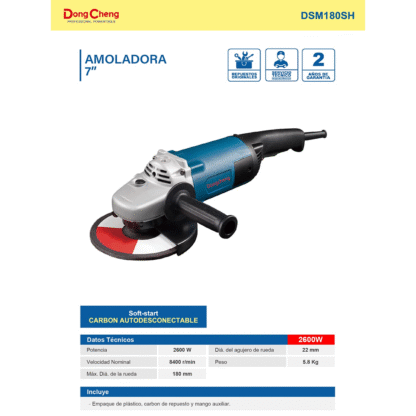 Esmeril Amoladora Industrial DongCheng DSM180SH-180MM 7″ 2600W - Imagen 3