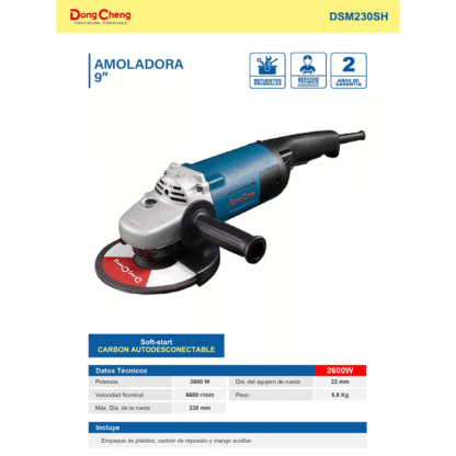 Esmeril Amoladora Industrial DongCheng DSM230SH-230MM 9″ 2600W - Imagen 3