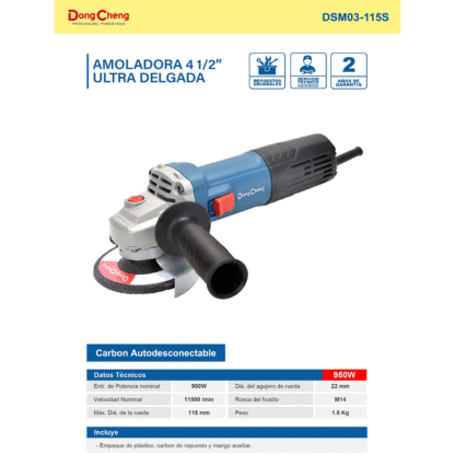 Esmeril Amoladora Industrial DongCheng DSM03-115S 4 1/2″ 950W - Imagen 3