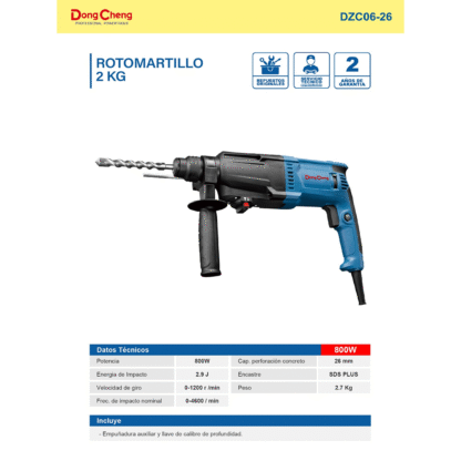 Rotomartillo SDS-Plus DongCheng DZC06-26 800W 29J 26mm - Imagen 3