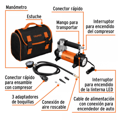 Compresora de aire con linterna para auto, 12v TRUPER - Imagen 2