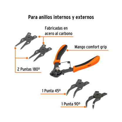 Alicate para Anillos de retención 6" 4 Cabezas Intercambiables TRUPER - Imagen 2