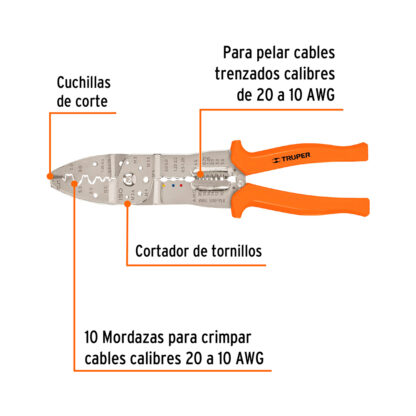 Alicate pelacables 10" 20 a 10 AWG TRUPER - Imagen 2