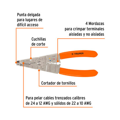 Alicate pelacables 8" 24 a 12 AWG TRUPER - Imagen 2