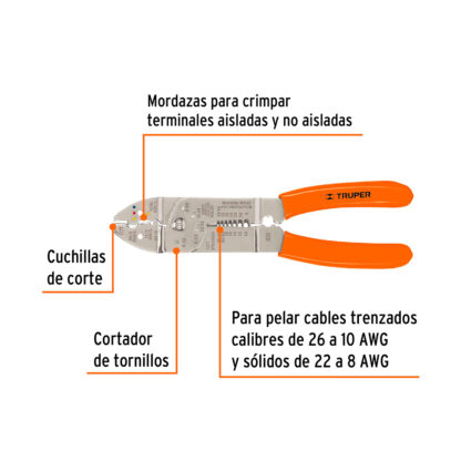Alicate pelacables 9" 26 a 10 AWG TRUPER - Imagen 2