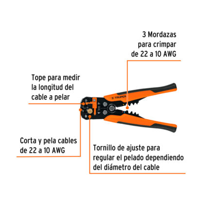 Alicate pelacables automático 8" 22 a 10 AWG TRUPER - Imagen 2