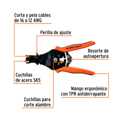 Alicate pelacables automático 6" 16 a 12 AWG TRUPER - Imagen 2