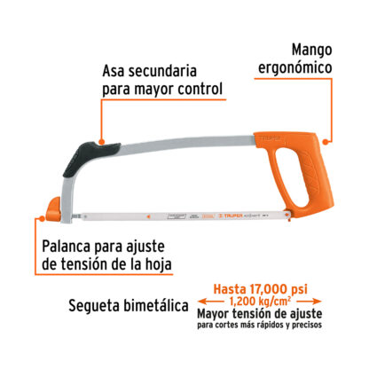 Arco de sierra profesional tubular de acero TRUPER - Imagen 2