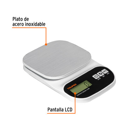 Balanza digital, plato de acero inoxidable 5 kg TRUPER - Imagen 2