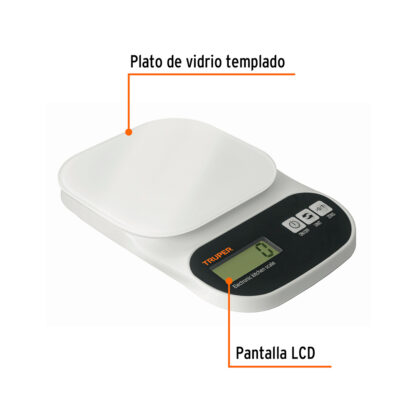 Balanza digital, plato de vidrio 5 kg TRUPER - Imagen 2
