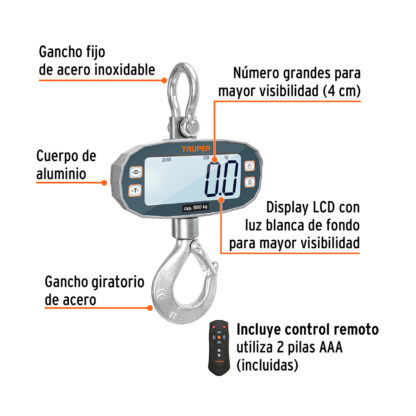 Balanza electrónica colgante 500 kg TRUPER - Imagen 2