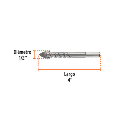 Broca para vidrio y mayólica 1/2" cuerpo de espiral TRUPER - Imagen 2