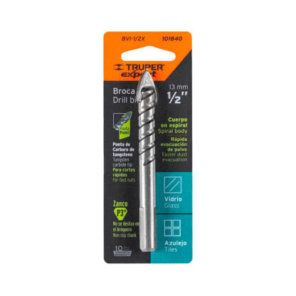 Broca para vidrio y mayólica 1/2" cuerpo de espiral TRUPER - Imagen 3