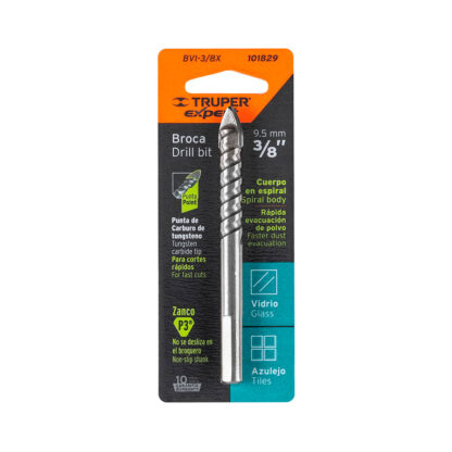 Broca para vidrio y mayólica 3/8" cuerpo de espiral TRUPER - Imagen 3