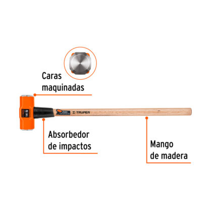 Comba octogonal 14 lb mango de madera 36" TRUPER - Imagen 2