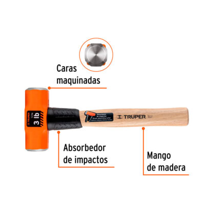 Comba octogonal 3 lb mango de madera 12" TRUPER - Imagen 2