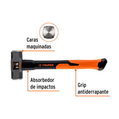 Comba octogonal 3 lb mango fibra de vidrio 14" TRUPER - Imagen 2