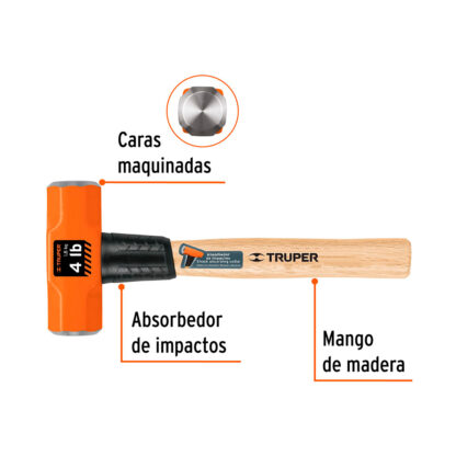 Comba octogonal 4 lb mango de madera 12" TRUPER - Imagen 2