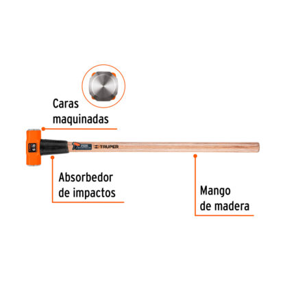 Comba octogonal 6 lb mango de madera 36" TRUPER - Imagen 2
