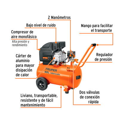 Combo compresora de aire 50 L, manguera y pistola para pintar TRUPER - Imagen 2