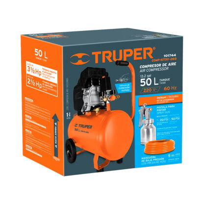 Combo compresora de aire 50 L, manguera y pistola para pintar TRUPER - Imagen 4