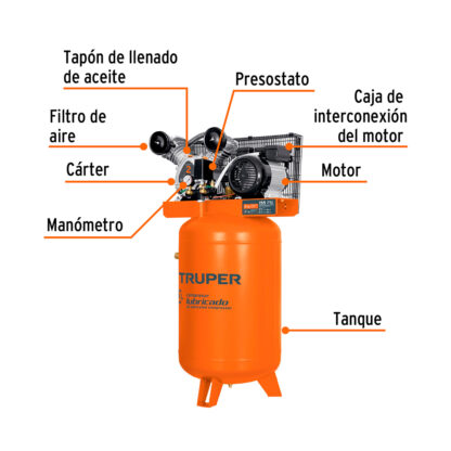 Compresora de aire 120 L lubricada de banda vertical TRUPER - Imagen 2
