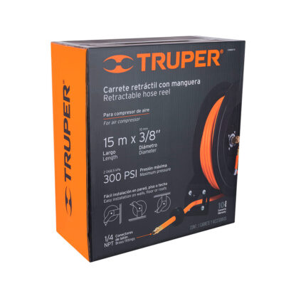 Manguera de hule con carrete retráctil 15m TRUPER - Imagen 3