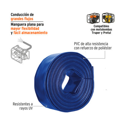 Rollo de manguera plana 3" x 100m descarga para motobomba TRUPER - Imagen 2
