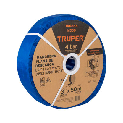 Rollo de manguera plana 3" x 50m descarga para motobomba TRUPER - Imagen 3