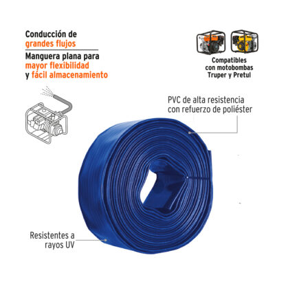 Rollo de manguera plana 4" x 50m descarga para motobomba TRUPER - Imagen 2