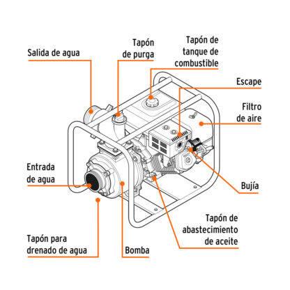 Motobomba 2" x 2" a gasolina 7 HP TRUPER - Imagen 2