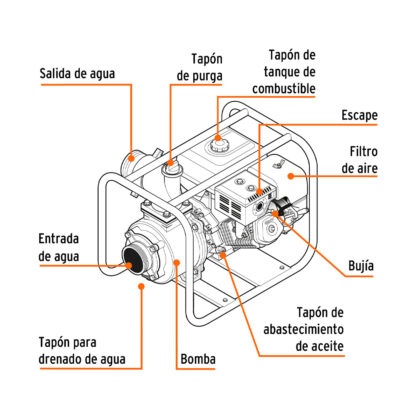 Motobomba 4″ x 4″ a gasolina 9 HP TRUPER - Imagen 2