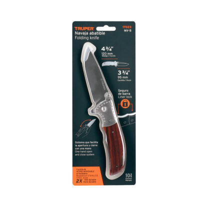 Navaja plegable 4 3/4" mango de madera TRUPER - Imagen 3