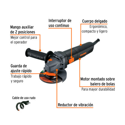 Amoladora angular 4 1/2" industrial, 850 W TRUPER - Imagen 2