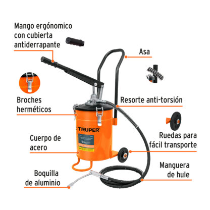 Bomba inyectora de grasa 10 kg TRUPER - Imagen 2