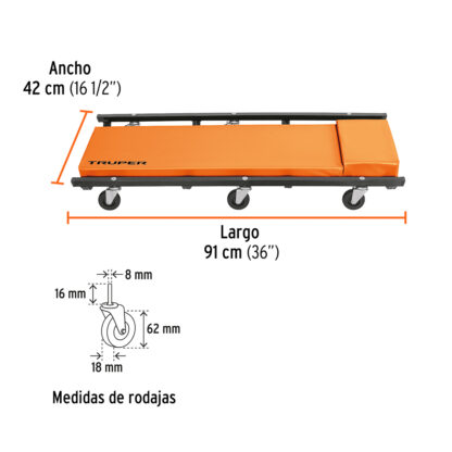 Cama de acero 36" para mecánico TRUPER - Imagen 3