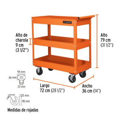 Carro de servicio, 3 bandejas TRUPER - Imagen 3