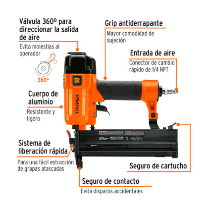 Clavadora y engrapadora neumática profesional calibre 18 TRUPER - Imagen 2