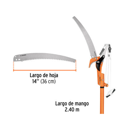 Cortador de ramas altas mango telescópico 2.4 m aluminio TRUPER - Imagen 2