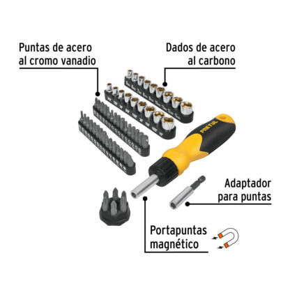Desarmador tipo ratchet con 35 puntas y 18 dados PRETUL - Imagen 2